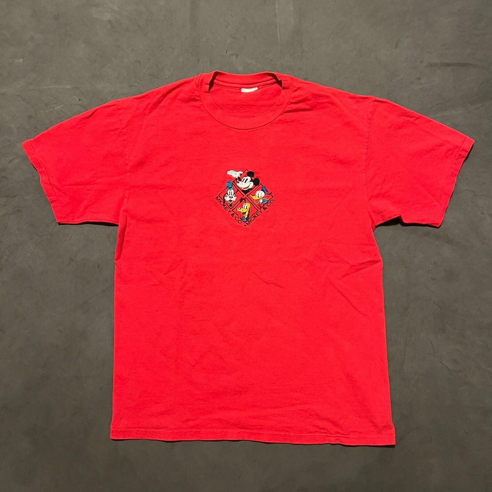 VTG 90s Mickey And Co Embroidered Mickey Mouse Red Tee Size Large Single Stitch